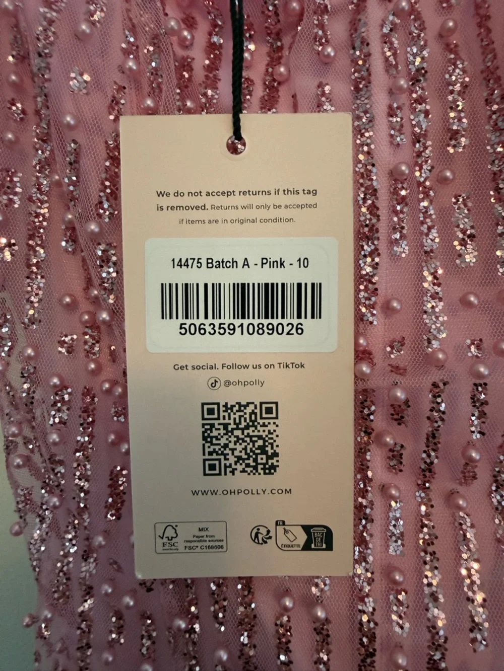 NEW Oh Polly Pink Ziya Embellished Glitter Beaded Strapless Mini Dress barbie - Picture 8 of 12